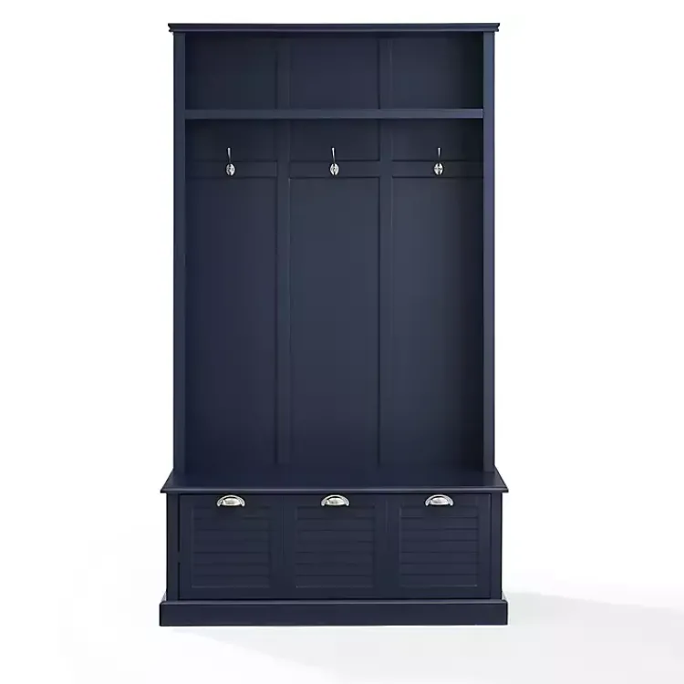 Kirklands Home Navy Wood Storage Bench Hall Tree Blue Discount