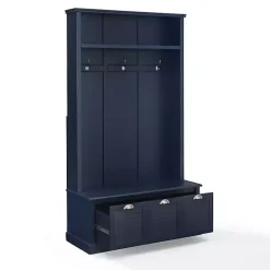 Kirklands Home Navy Wood Storage Bench Hall Tree Blue Discount
