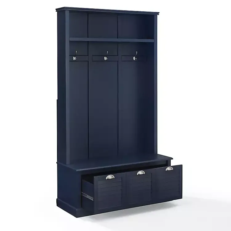 Kirklands Home Navy Wood Storage Bench Hall Tree Blue Discount