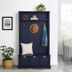 Kirklands Home Navy Wood Storage Bench Hall Tree Blue Discount