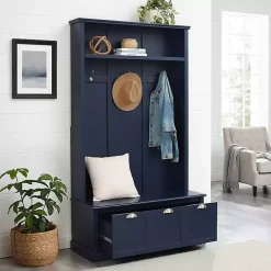 Kirklands Home Navy Wood Storage Bench Hall Tree Blue Discount