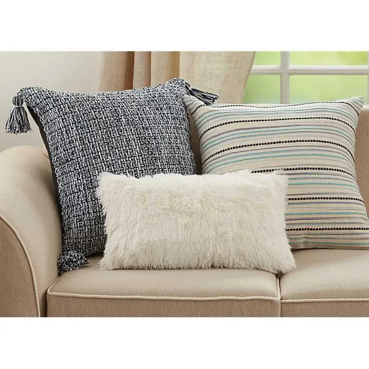 Pillows>Kirklands Home Navy Woven Texture Tassels Throw Pillow
