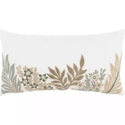 Pillows>Kirklands Home Neutral Blooms Hand Embroidered Lumbar Pillow