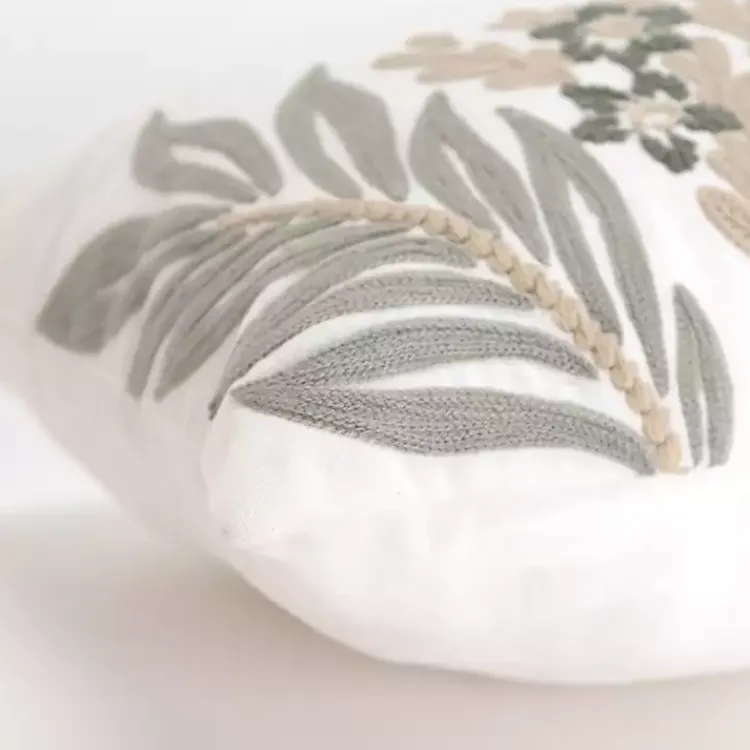 Pillows>Kirklands Home Neutral Blooms Hand Embroidered Lumbar Pillow
