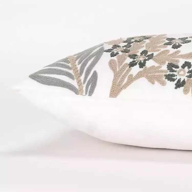Pillows>Kirklands Home Neutral Blooms Hand Embroidered Lumbar Pillow