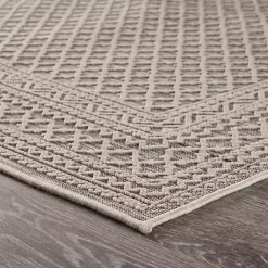 Kirklands Home Neutral Bordered Lattice Outdoor Area Rug, 5x7 Gray New