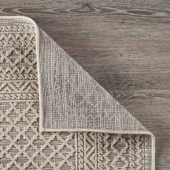 Kirklands Home Neutral Bordered Lattice Outdoor Area Rug, 5x7 Gray New