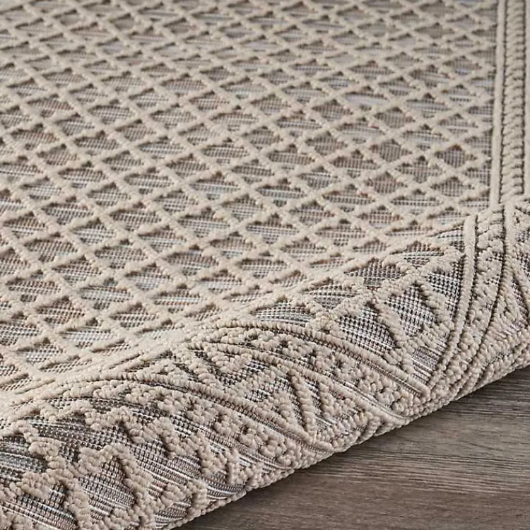 Kirklands Home Neutral Bordered Lattice Outdoor Area Rug, 5x7 Gray New