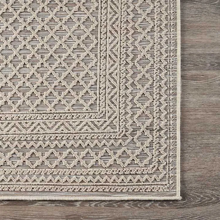 Kirklands Home Neutral Bordered Lattice Outdoor Area Rug, 5x7 Gray New