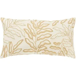 Pillows>Kirklands Home Neutral Embroidered Botanical Lumbar Pillow