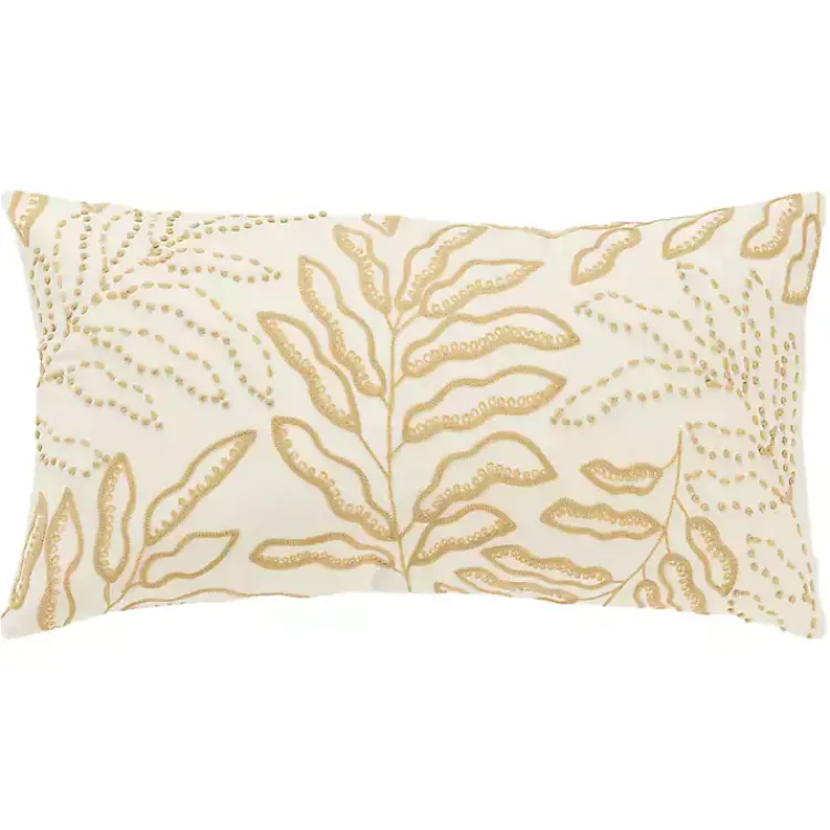 Pillows>Kirklands Home Neutral Embroidered Botanical Lumbar Pillow