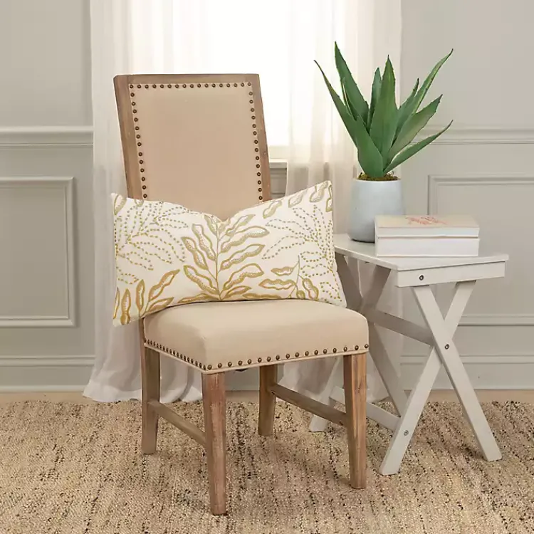 Pillows>Kirklands Home Neutral Embroidered Botanical Lumbar Pillow
