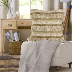 Pillows>Kirklands Home Neutral Embroidered Fringe Accent Pillow Brown