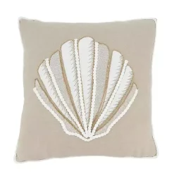 Pillows>Kirklands Home Neutral Embroidered Shell Throw Pillow Tan
