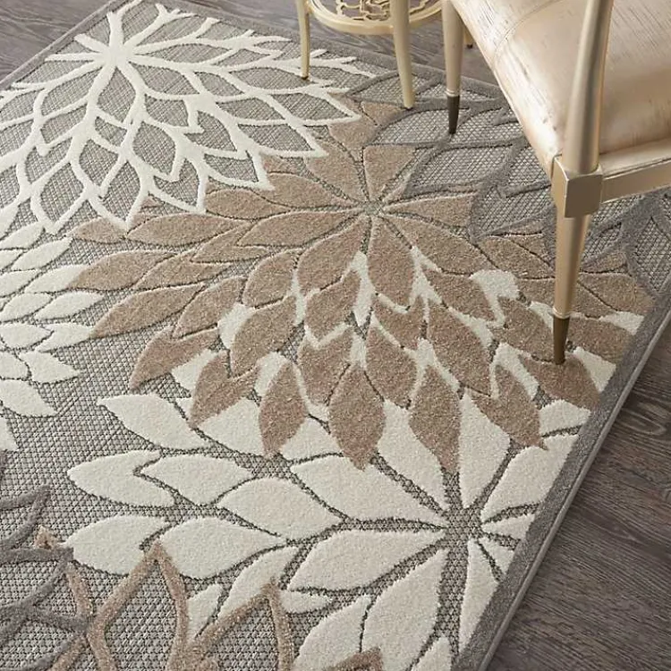 Kirklands Home Neutral Floral Burst Outdoor Area Rug, 5x7 Clearance