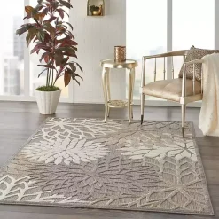 Kirklands Home Neutral Floral Burst Outdoor Area Rug, 5x7 Clearance