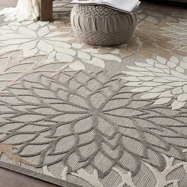 Kirklands Home Neutral Floral Burst Outdoor Area Rug, 7x10