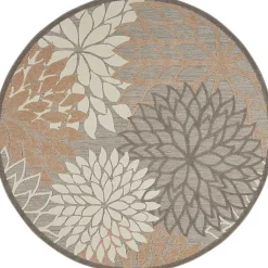 Kirklands Home Neutral Floral Burst Outdoor Round Area Rug, 5 ft. Best