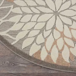 Kirklands Home Neutral Floral Burst Outdoor Round Area Rug, 5 ft. Best