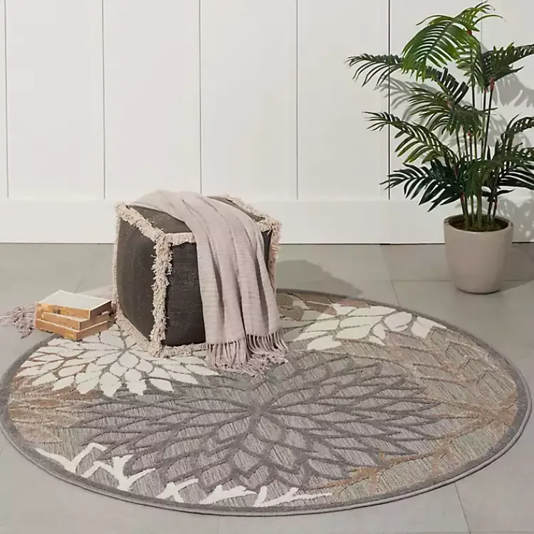 Kirklands Home Neutral Floral Burst Outdoor Round Area Rug, 5 ft. Best