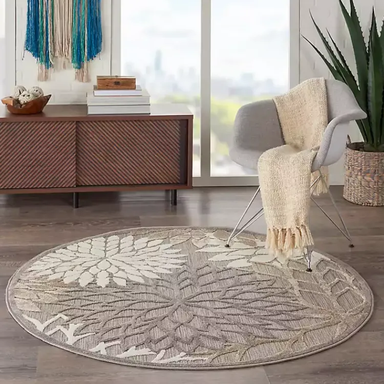 Kirklands Home Neutral Floral Burst Outdoor Round Area Rug, 5 ft. Best