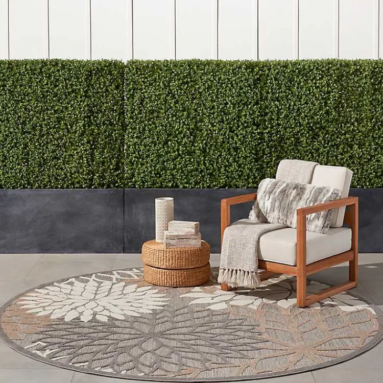 Kirklands Home Neutral Floral Burst Outdoor Round Area Rug, 7 ft. Sale