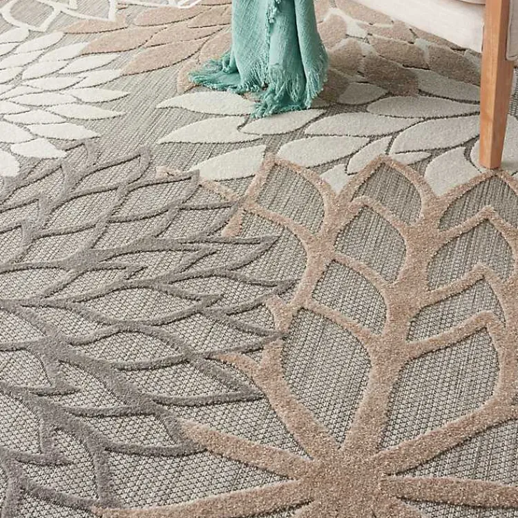 Kirklands Home Neutral Floral Burst Outdoor Round Area Rug, 7 ft. Sale