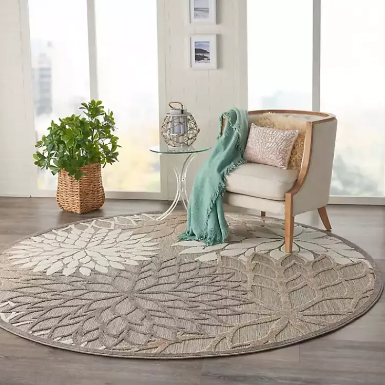 Kirklands Home Neutral Floral Burst Outdoor Round Area Rug, 7 ft. Sale