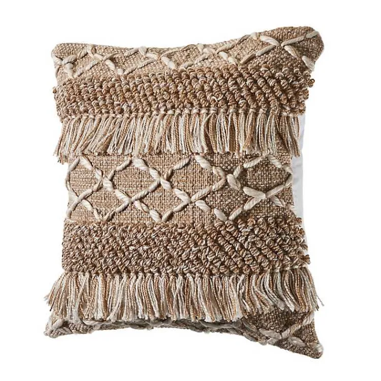 Pillows>Kirklands Home Neutral Geometric Fringe Accent Pillow Brown