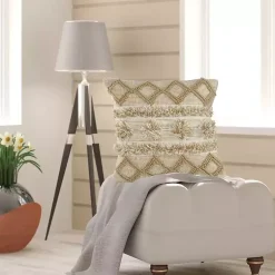 Pillows>Kirklands Home Neutral Geometric Pom Pom Pillow Brown