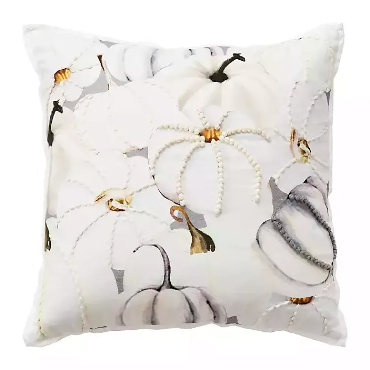 Fall>Kirklands Home Neutral Gold Pumpkins Harvest Throw Pillow Ivory