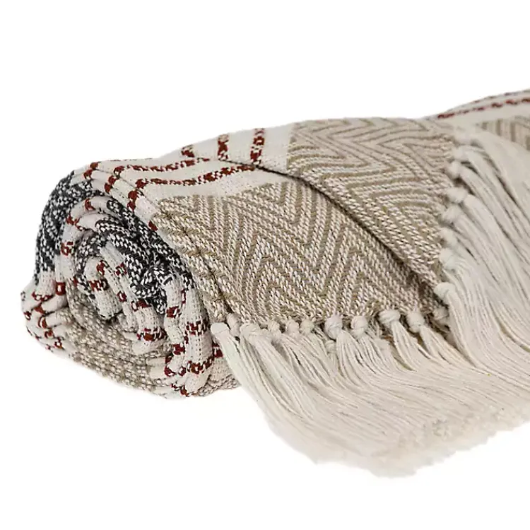 Blankets & Throws>Kirklands Home Neutral Herringbone Multi Striped Throw Tan