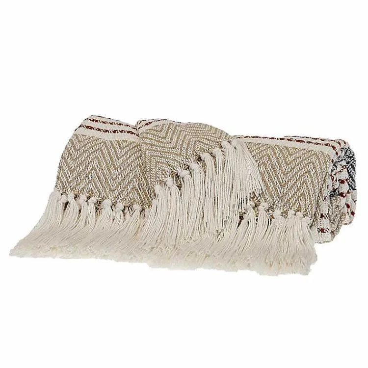 Blankets & Throws>Kirklands Home Neutral Herringbone Multi Striped Throw Tan