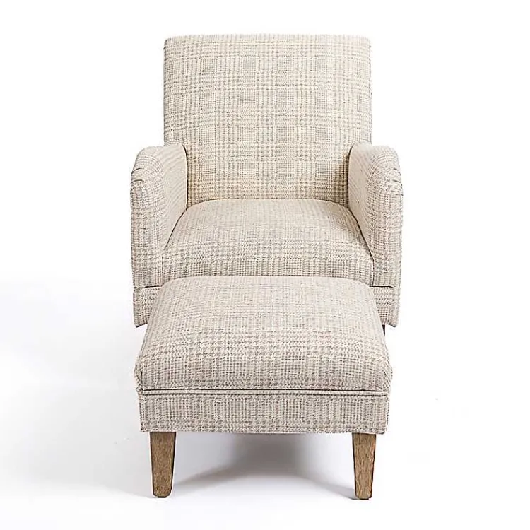 Kirklands Home Neutral Houndstooth 2-pc. Chair and Ottoman Set Tan New
