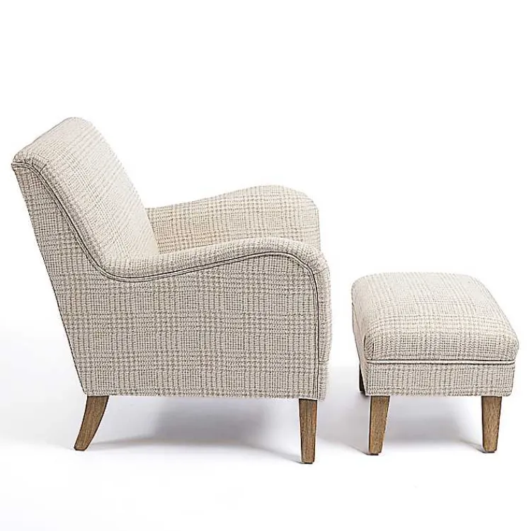 Kirklands Home Neutral Houndstooth 2-pc. Chair and Ottoman Set Tan New