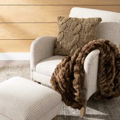 Kirklands Home Neutral Houndstooth 2-pc. Chair and Ottoman Set Tan New