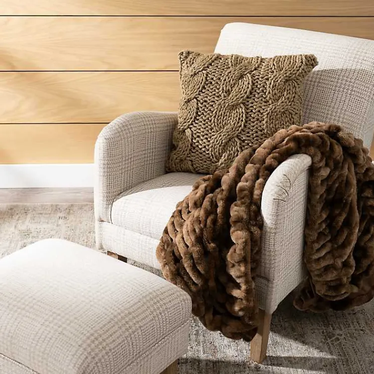 Kirklands Home Neutral Houndstooth 2-pc. Chair and Ottoman Set Tan New