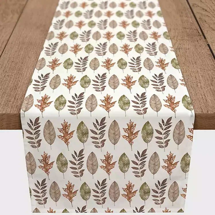 Fall>Kirklands Home Neutral Leaf Pattern Table Runner, 90 in. Multi