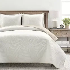 Kirklands Home Neutral Leaf Reversible 3-pc. Cali King Quilt Set New