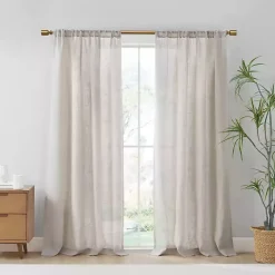 Kirklands Home Neutral Linen Blend Curtain Panel Set, 84 in Tan