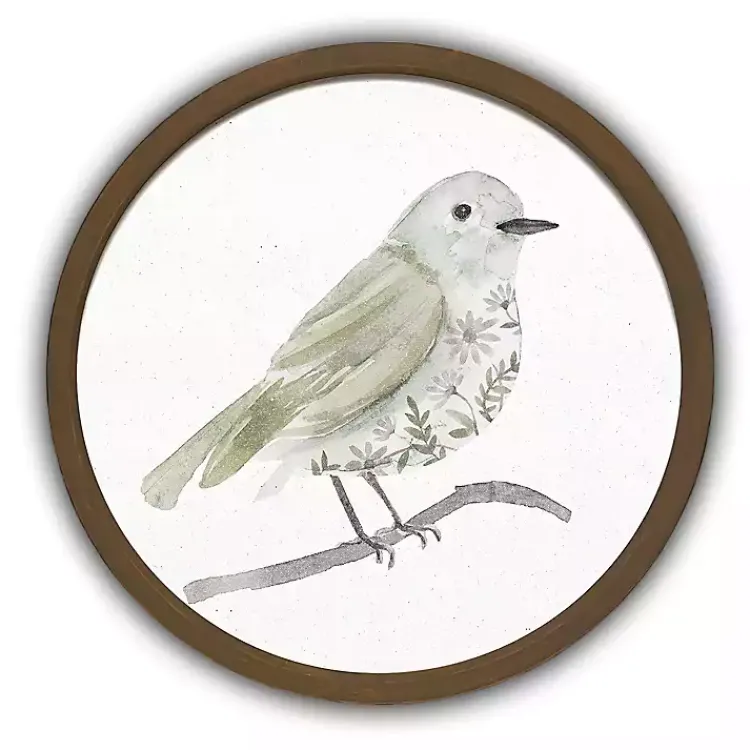 Kirklands Home Neutral Sage Bird I Round Framed Art Print Discount
