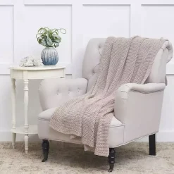 Blankets & Throws>Kirklands Home Neutral Soft Knitted Throw Tan