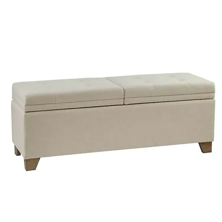 Kirklands Home Neutral Split Seat Jackson Storage Bench Ivory