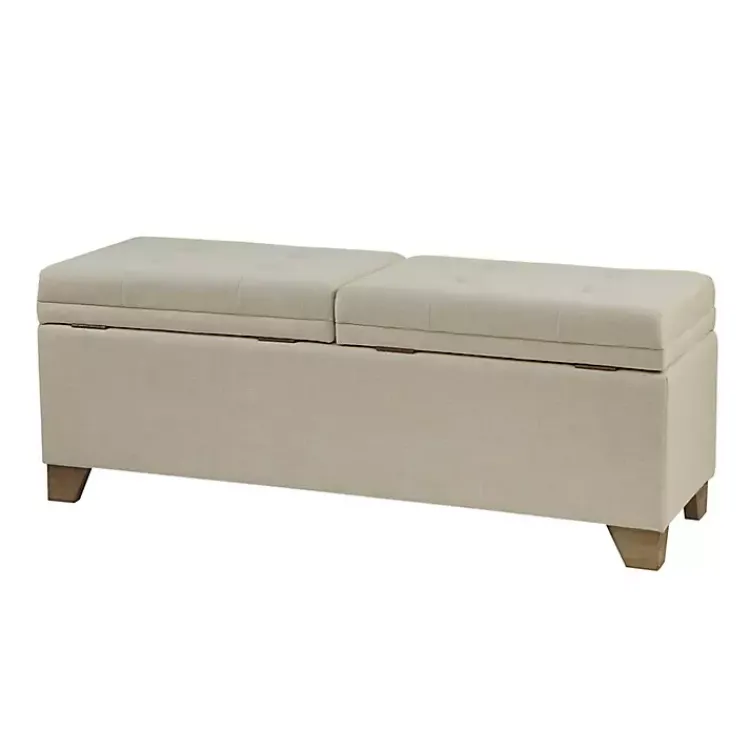 Kirklands Home Neutral Split Seat Jackson Storage Bench Ivory
