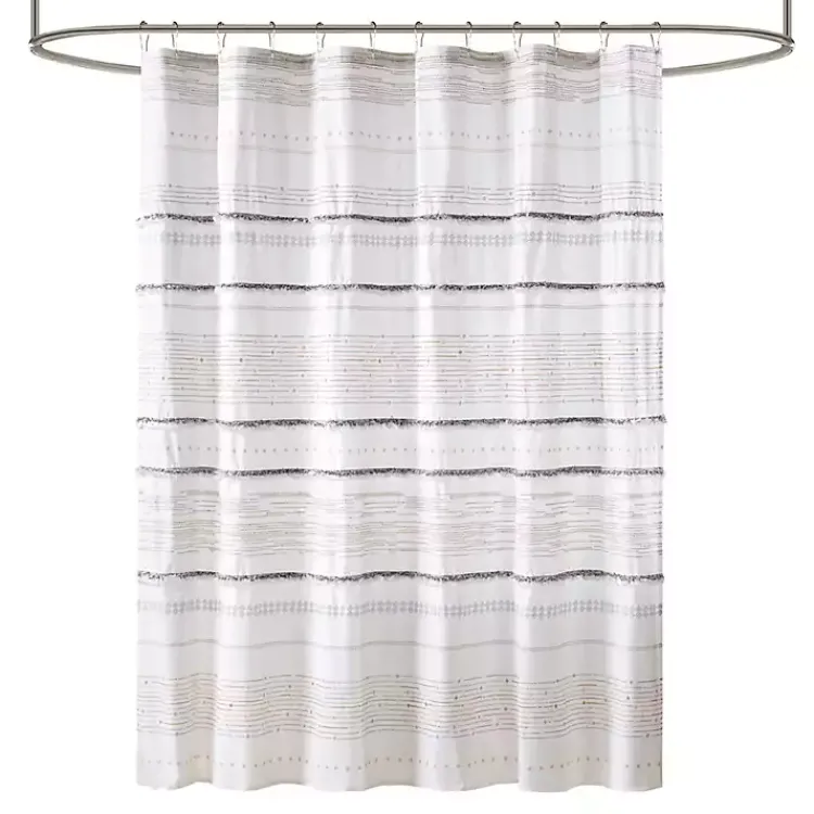 Kirklands Home Neutral Striped Boho Cotton Shower Curtain Discount