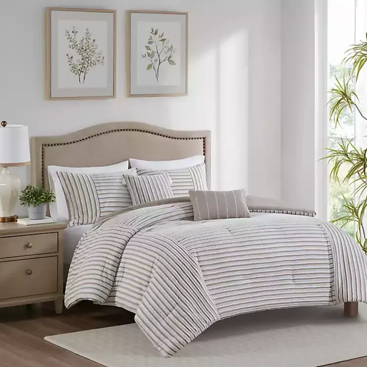 Kirklands Home Neutral Striped 5-pc. Full/Queen Comforter Set New
