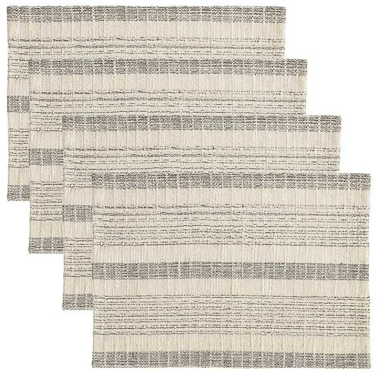Kirklands Home Neutral Striped Woven Placemats, Set of 4 New