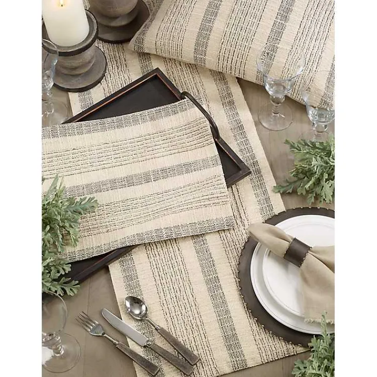 Kirklands Home Neutral Striped Woven Placemats, Set of 4 New