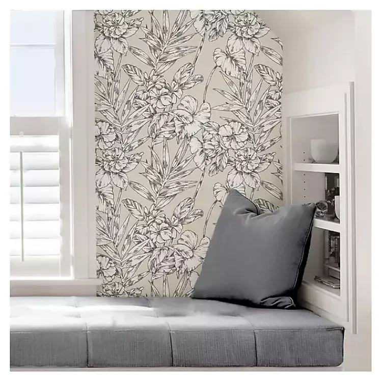 Kirklands Home Neutral Tropic Floral Peel & Stick Wallpaper Outlet