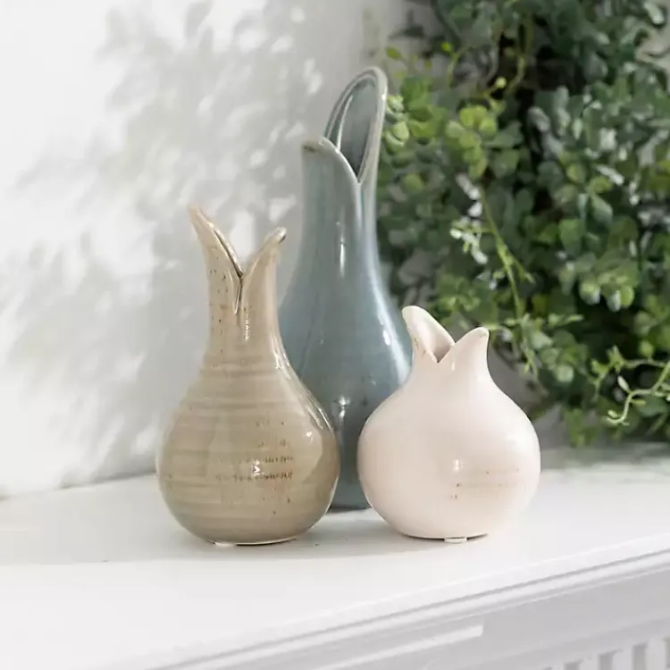 Vases>Kirklands Home Neutral Tulip Bulb Vases, Set of 3